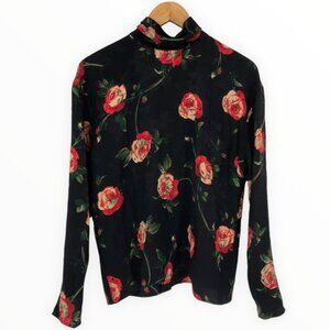 80’s Vintage Ungaro Rose Print Silky Blouse Long Sleeves
